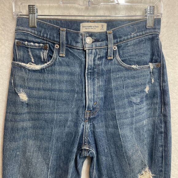 Abercrombie & Fitch High Rise Mom Jean Distressed Size 25 Regular Medium Wash - Picture 3 of 11